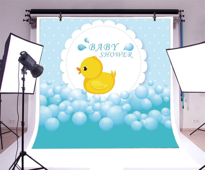Leyiyi 5x5ft Photography Backdrop Rubber Duck Baby Shower Background Bubble Bath Water Drops Room Interior Decor Birth Celebration Wallpaper Duckling Swimming Photo Portrait Vinyl Video Studio Prop - Image 2